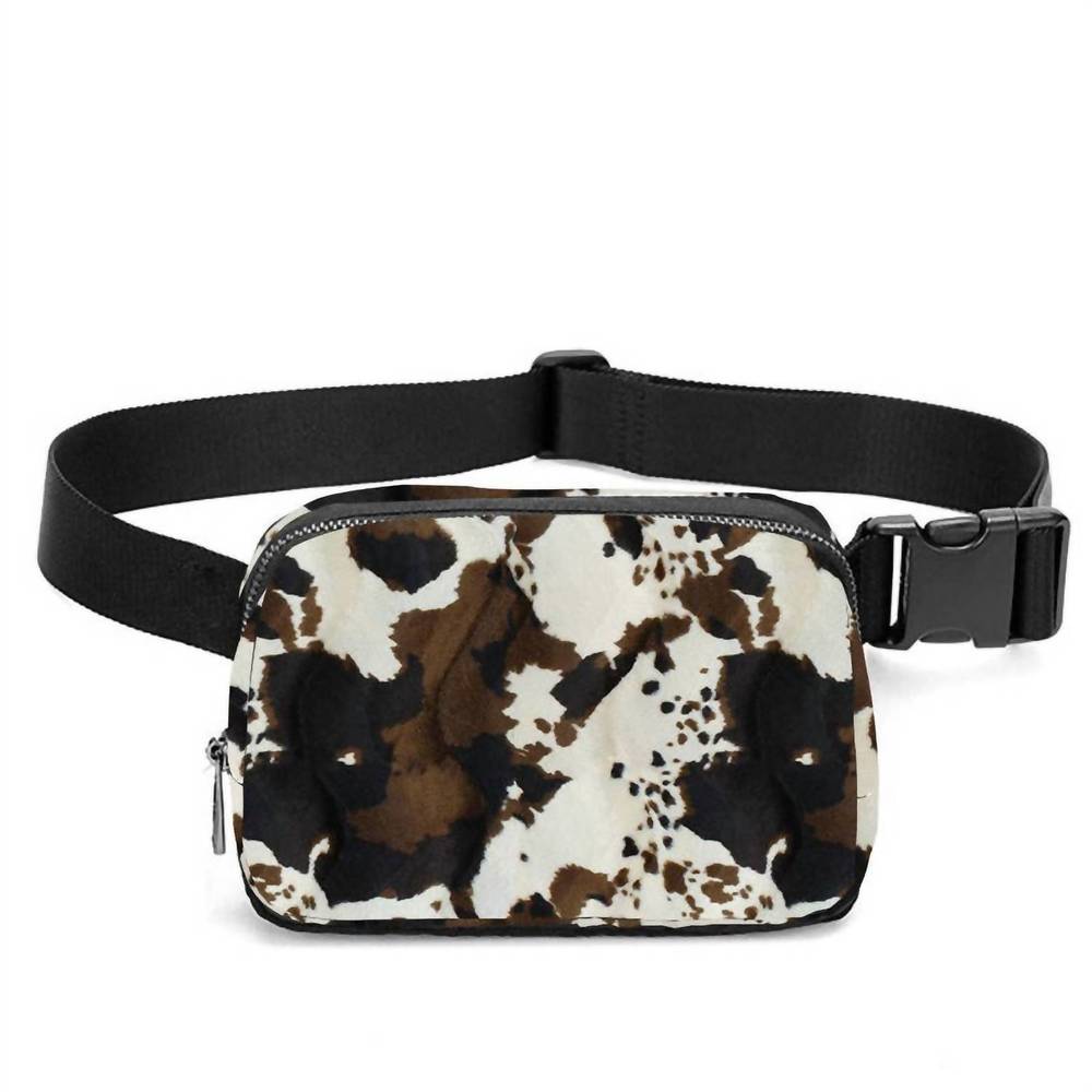NEW THE FRONT PORCH LABEL women's cow print crossbody bag in brown/cream